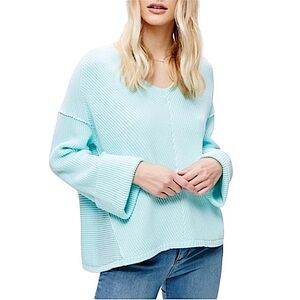 Free People La Brea Chunky‎ Knit V-neck Sweater Sky Blue